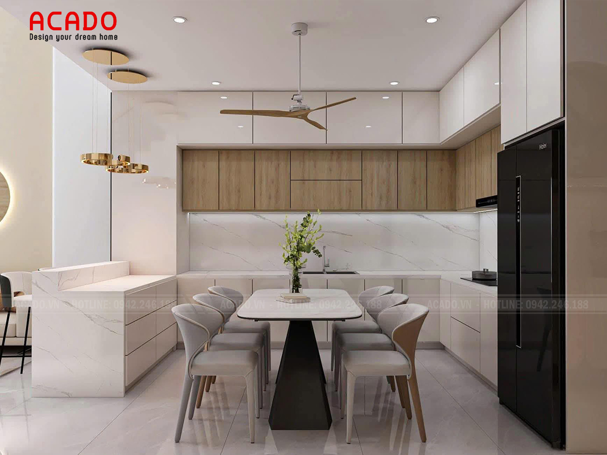 Tủ bếp màu trắng sữa