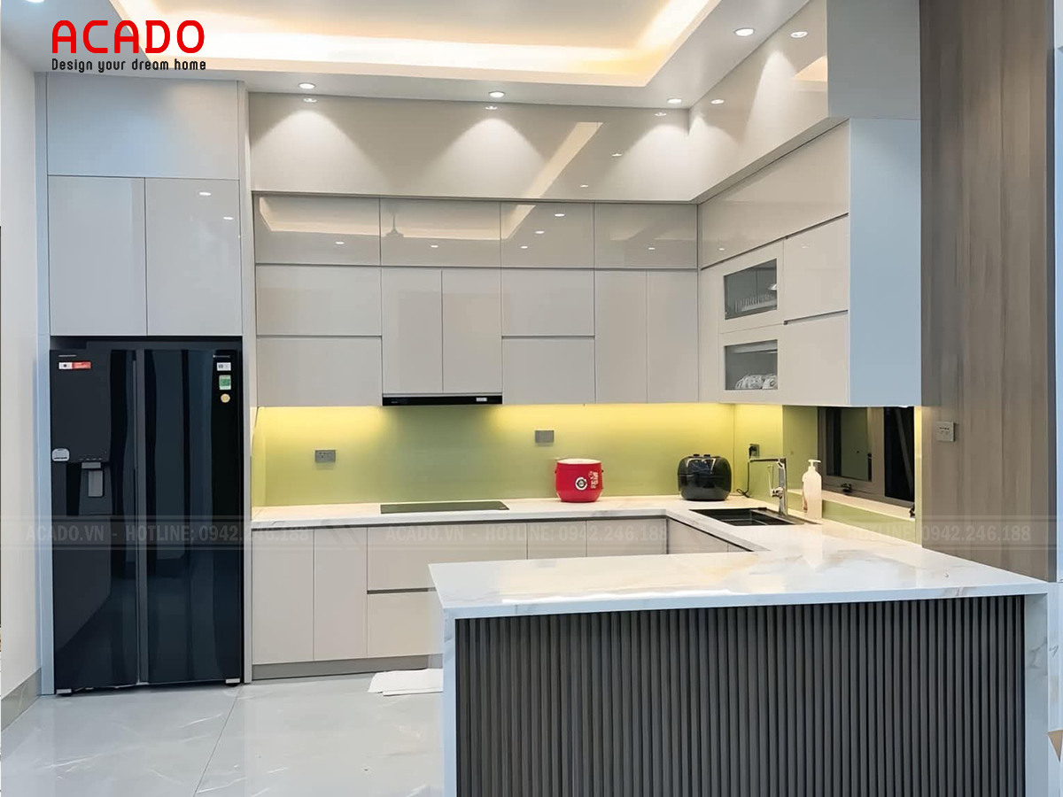 Tủ bếp màu trắng sữa