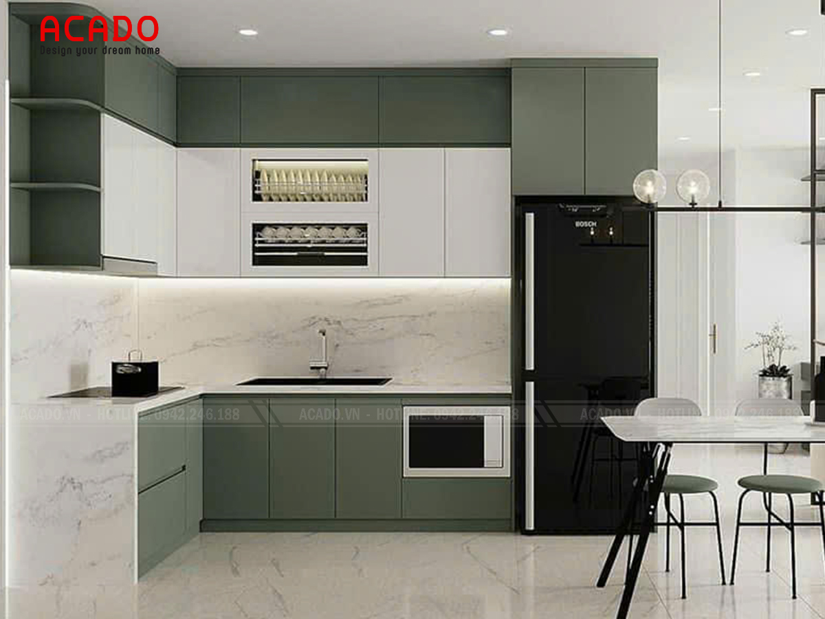 tủ bếp gỗ công nghiệp phủ melamine