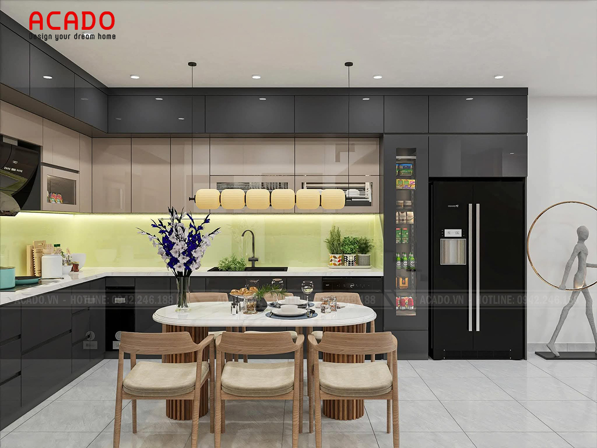 Tủ bếp thép tráng gương, tráng men kính