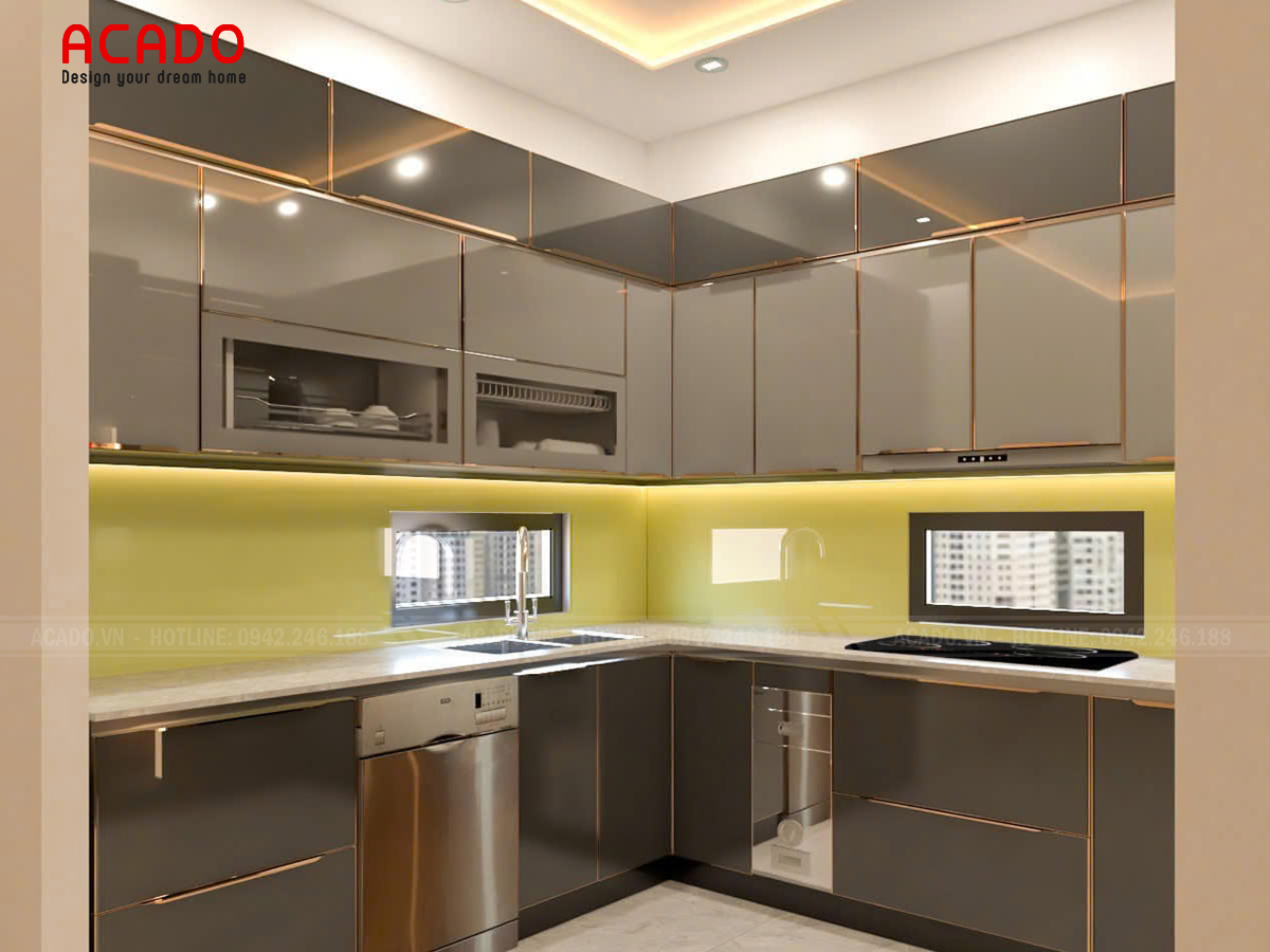 Mẫu tủ bếp bằng thép không gỉ