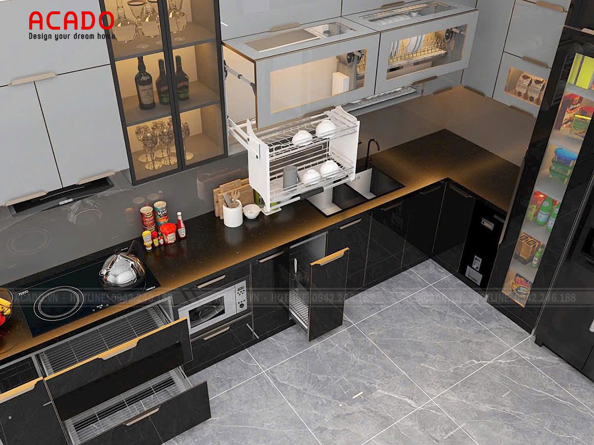 Mẫu tủ bếp bằng thép không gỉ