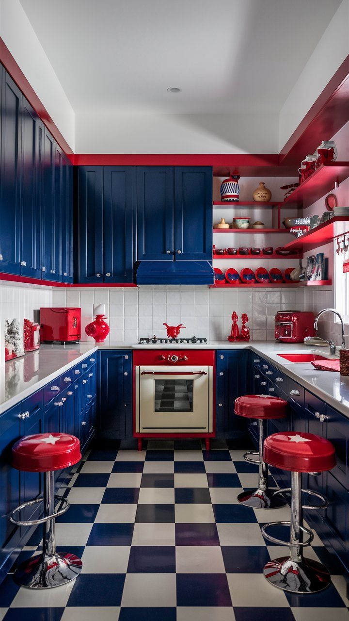 Tủ bếp màu đỏ xanh