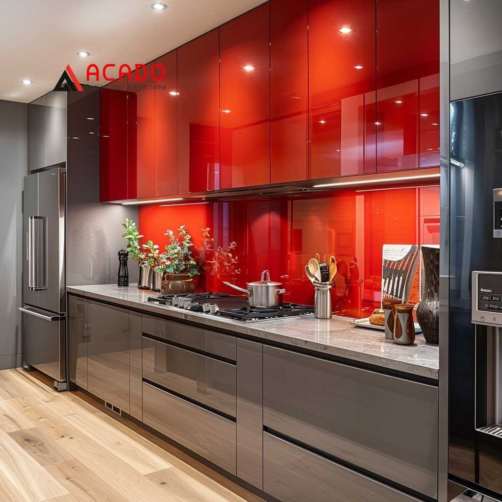 Tủ bếp màu đỏ