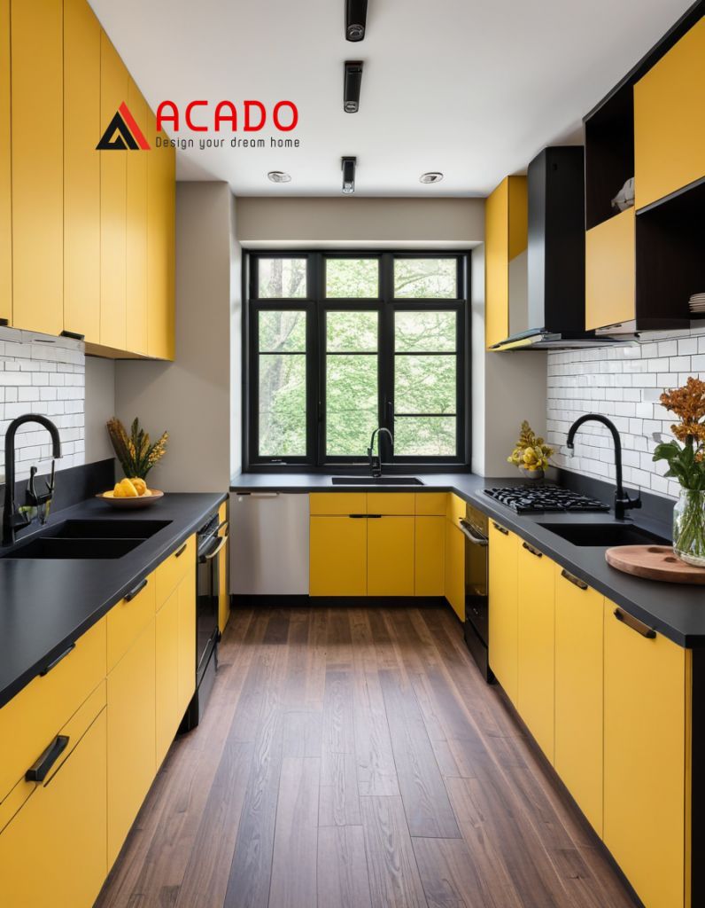 Tủ bếp màu vàng đen