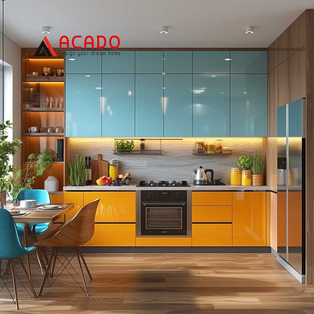 Tủ bếp màu vàng xanh ngọc