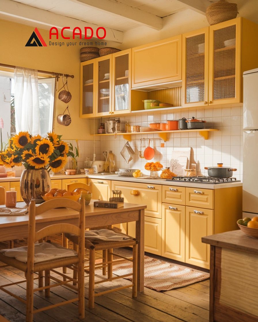 Tủ bếp màu vàng