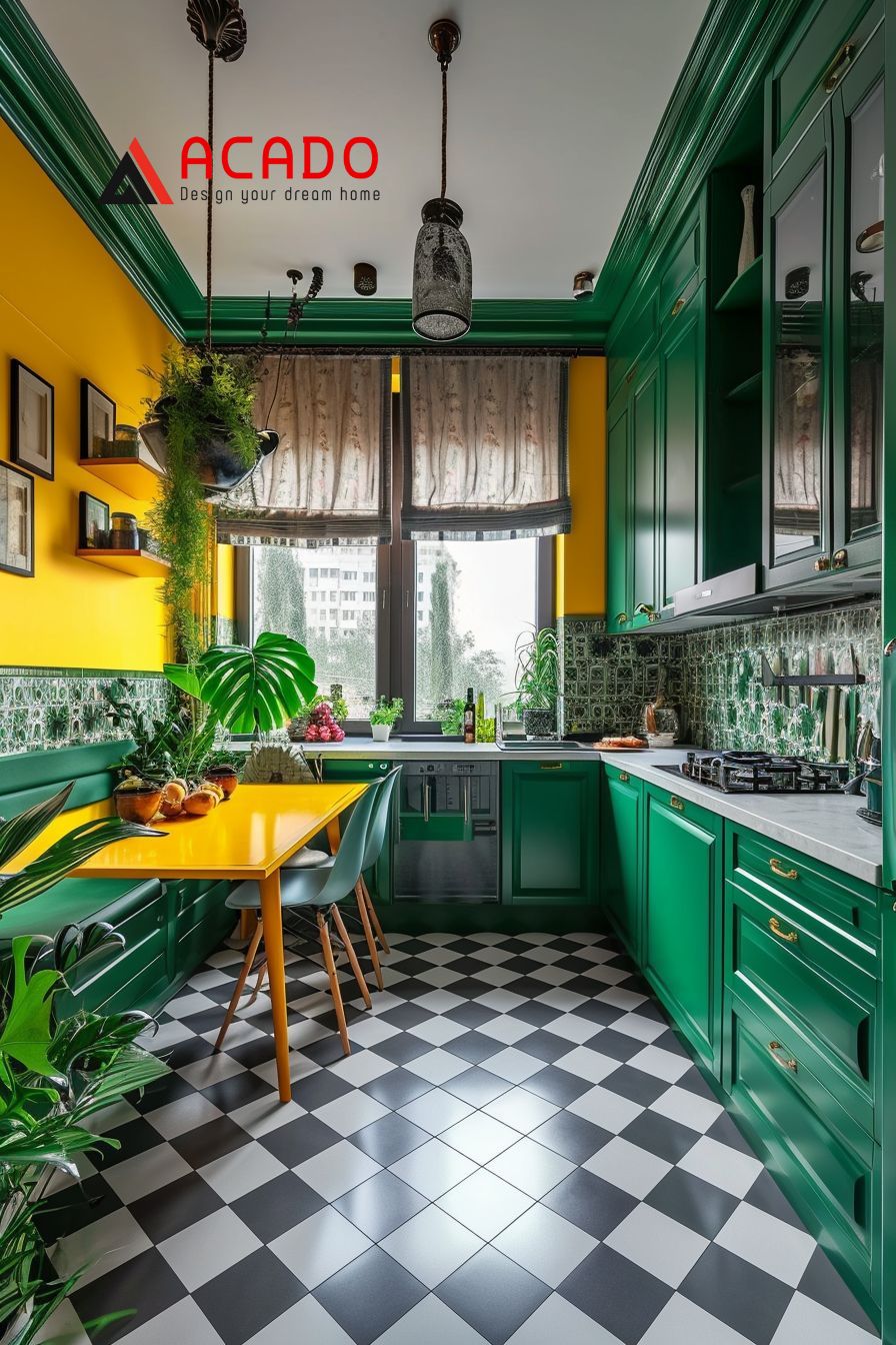 Tủ bếp màu xanh lá cây