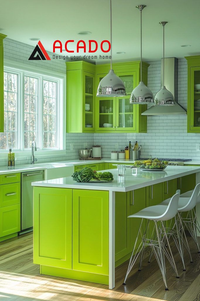 Tủ bếp màu xanh lá cây
