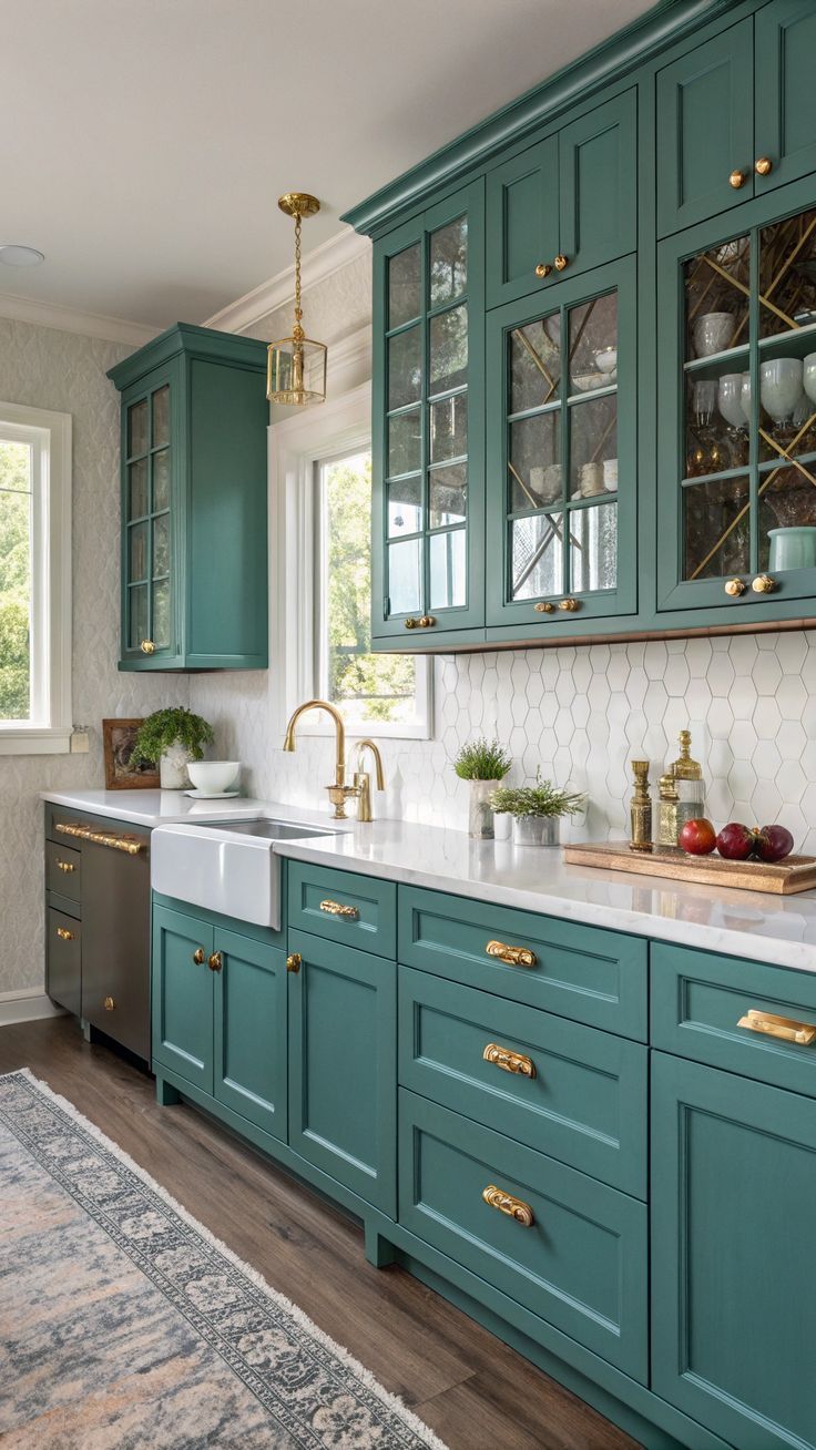 Tủ bếp màu xanh lá cây