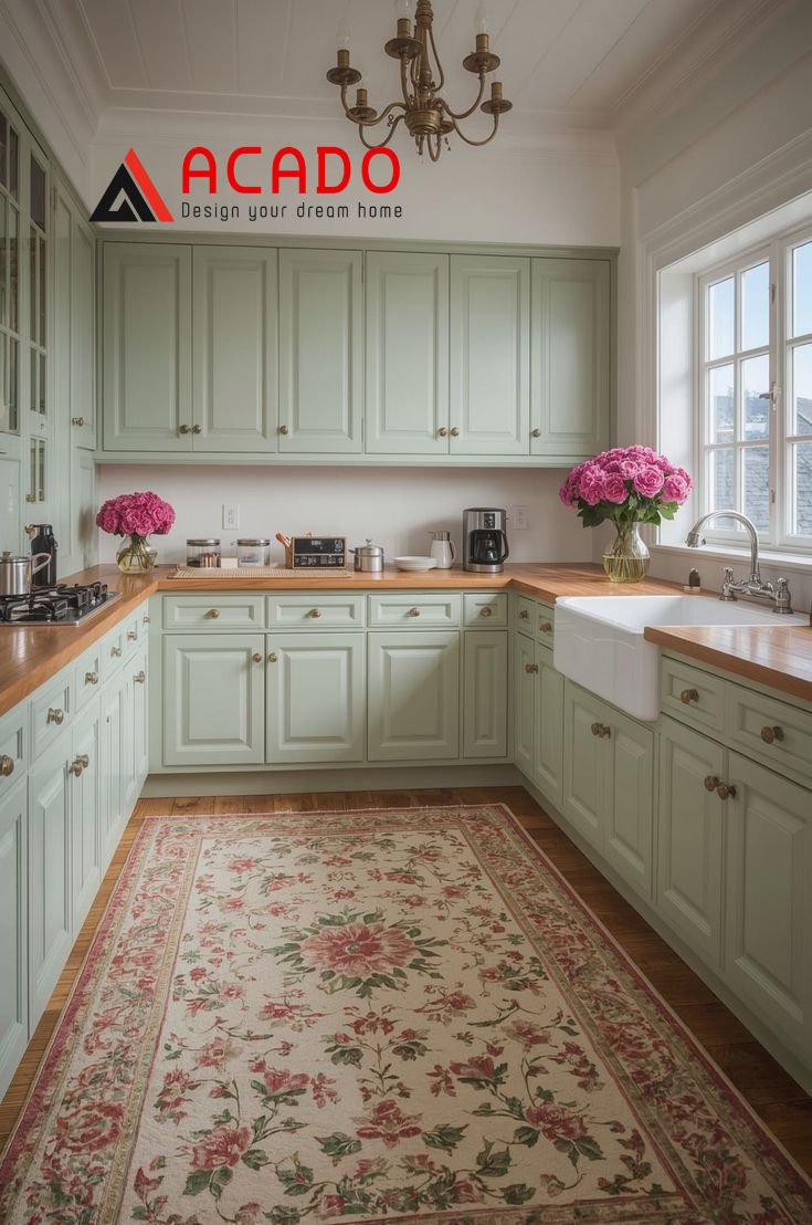 Tủ bếp màu xanh lá cây