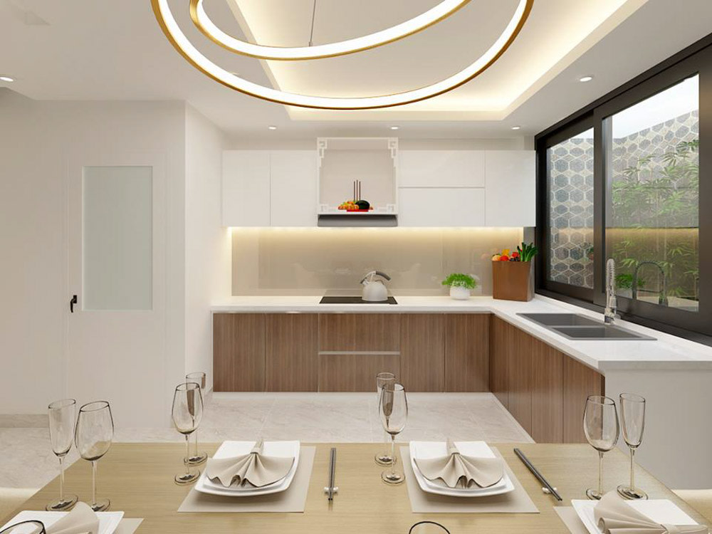 Mẫu tủ bếp có bàn thờ ông Táo