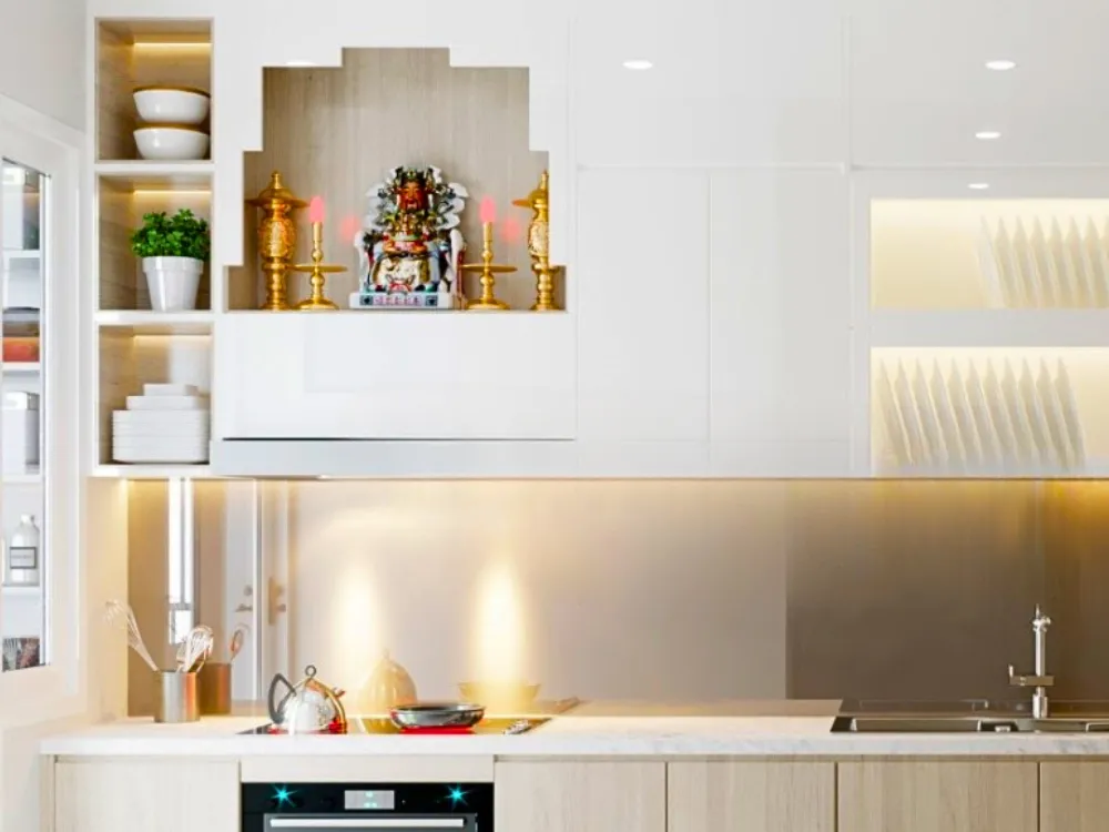 Bàn thờ ông Táo trên tủ bếp